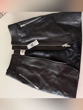 Khatie Womens Black Leather Zip Moto Skirt
